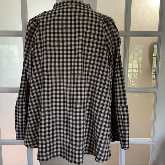 Pietsie Atlin Brwn/Wht Gingham Pull Over Long Full Sleeve Pleated Top Sz-M NWT! - Picture 4 of 9
